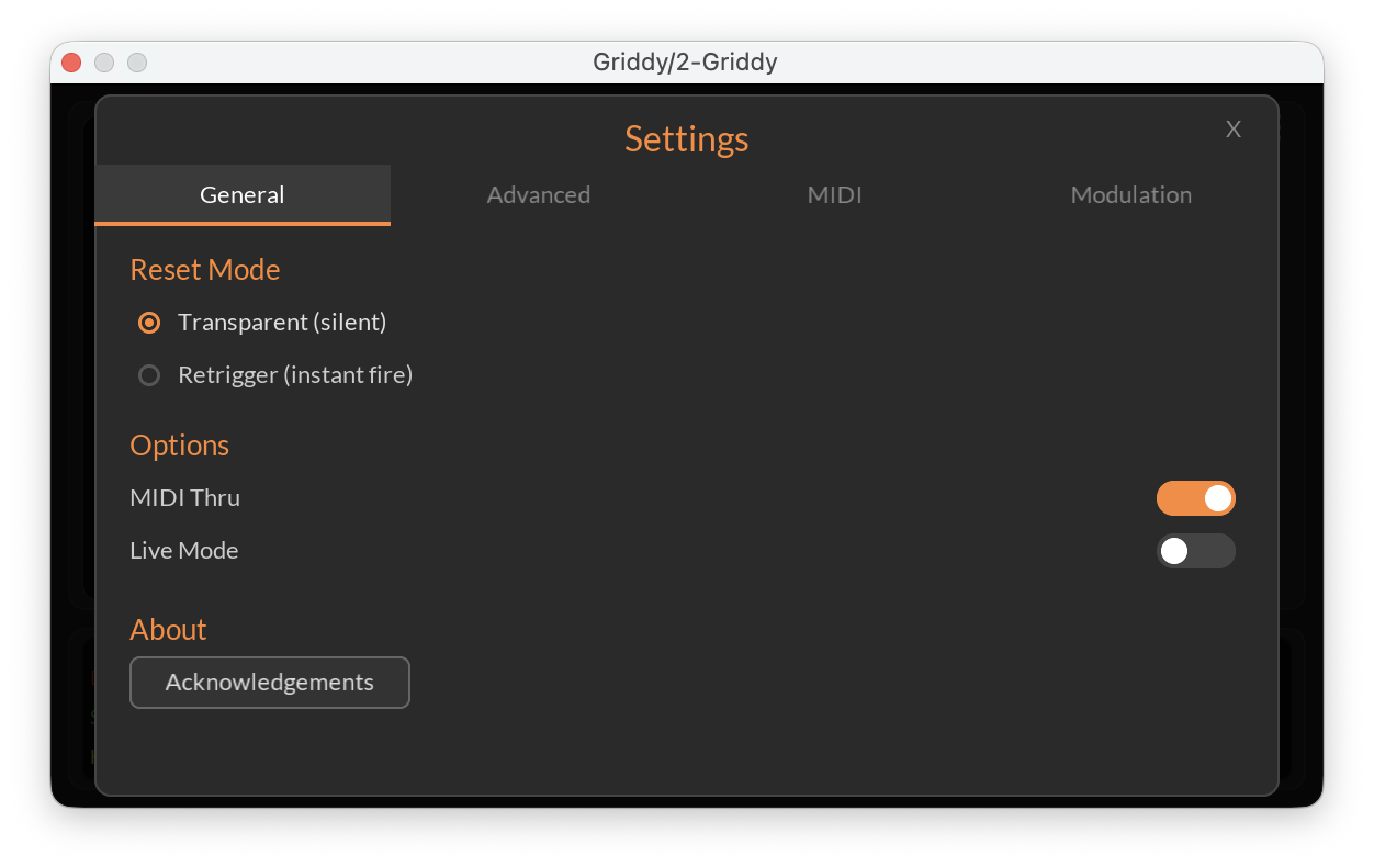 Griddy settings general tab